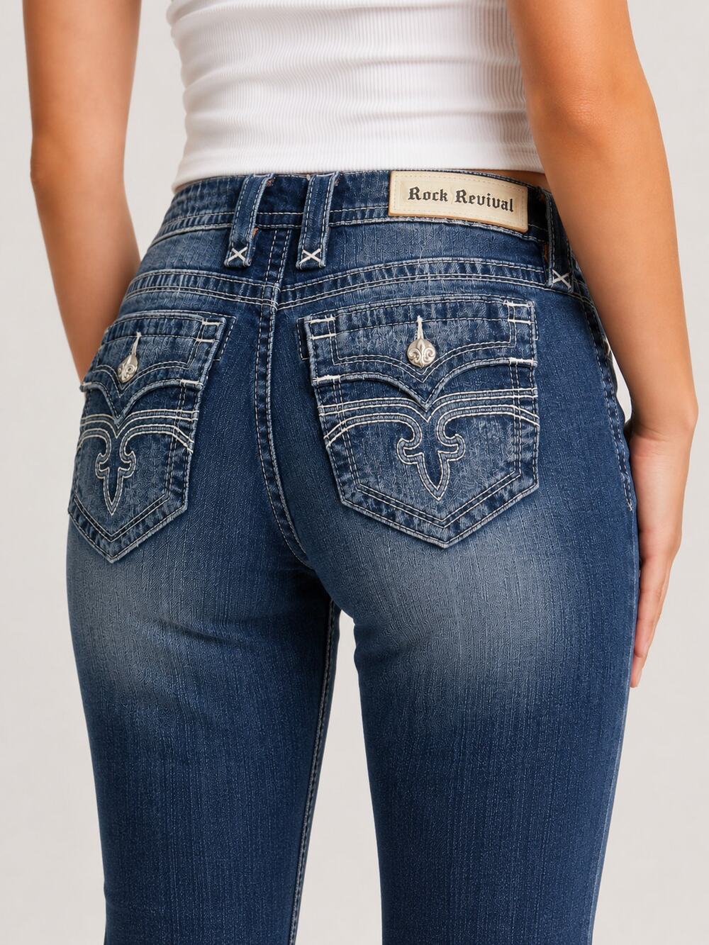 Rock Revival | Alivia Low Rise Straight Leg Distressed Jeans Blue 28